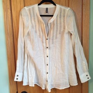 FREE PEOPLE Embroidered Lace Cream Button Up Tunic